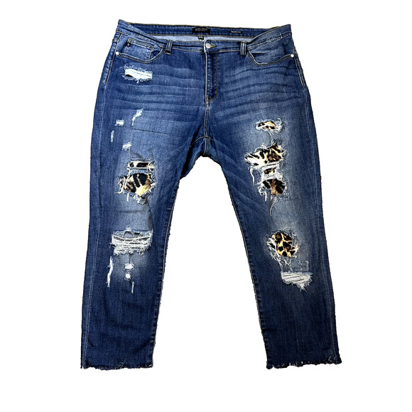Judy Blue Jeans Women’s 2XL High Rise Skinny Leopard Print Distressed Cutoff - Picture 1 of 7